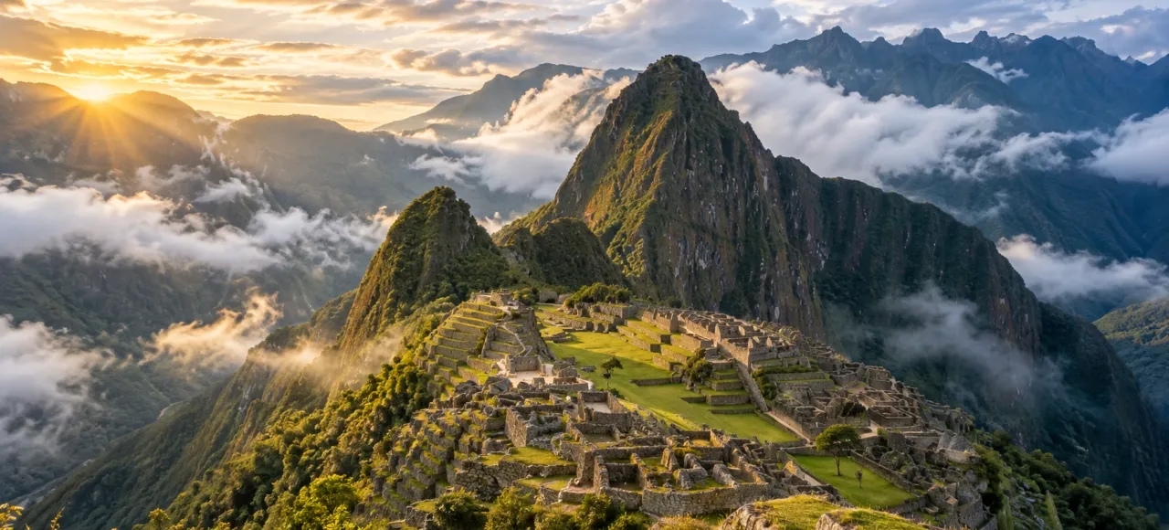 Vista panorámica ilustrativa de Machu Picchu y su paisaje montañoso