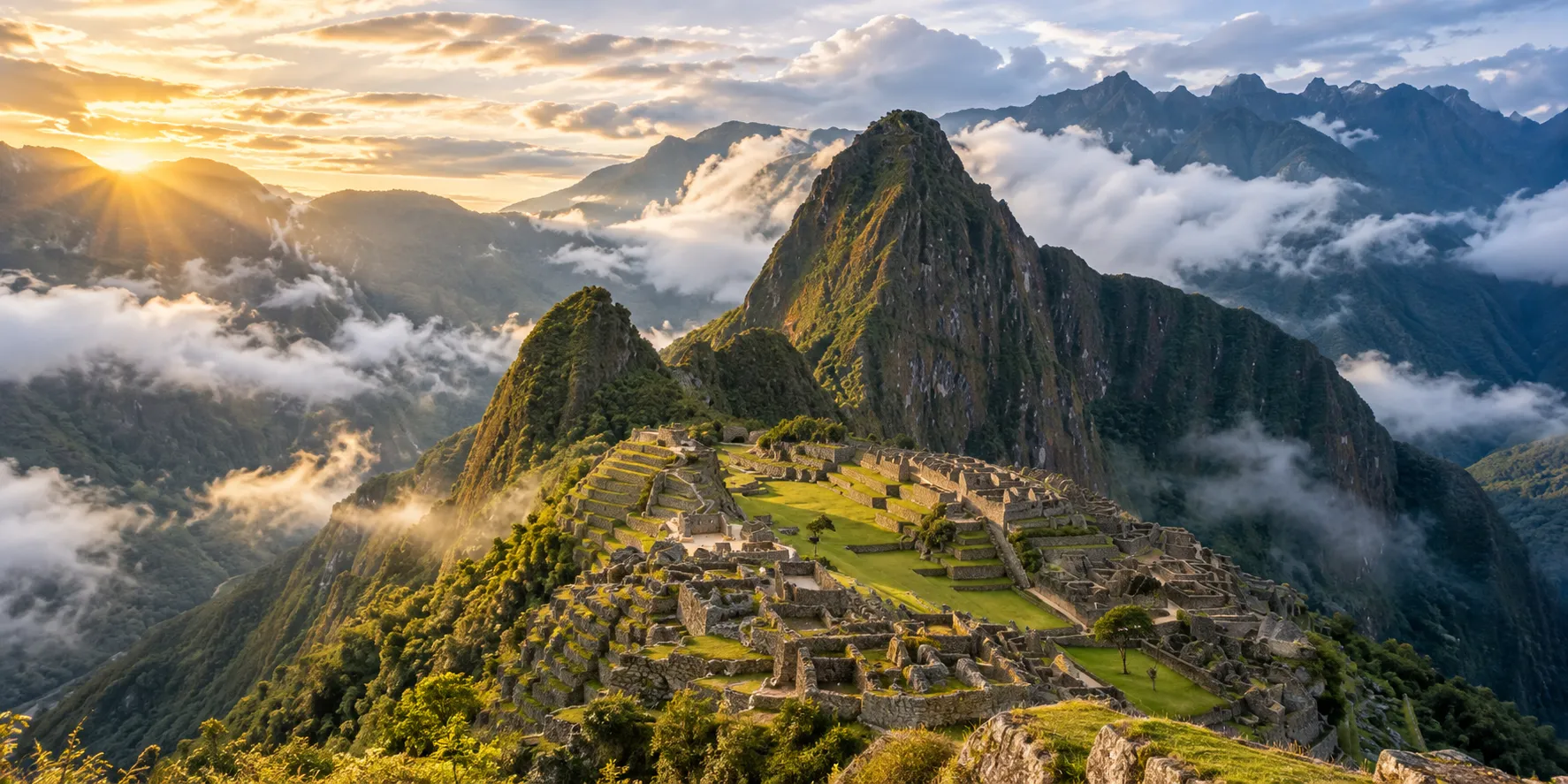 Vista panorámica ilustrativa de Machu Picchu y su paisaje montañoso