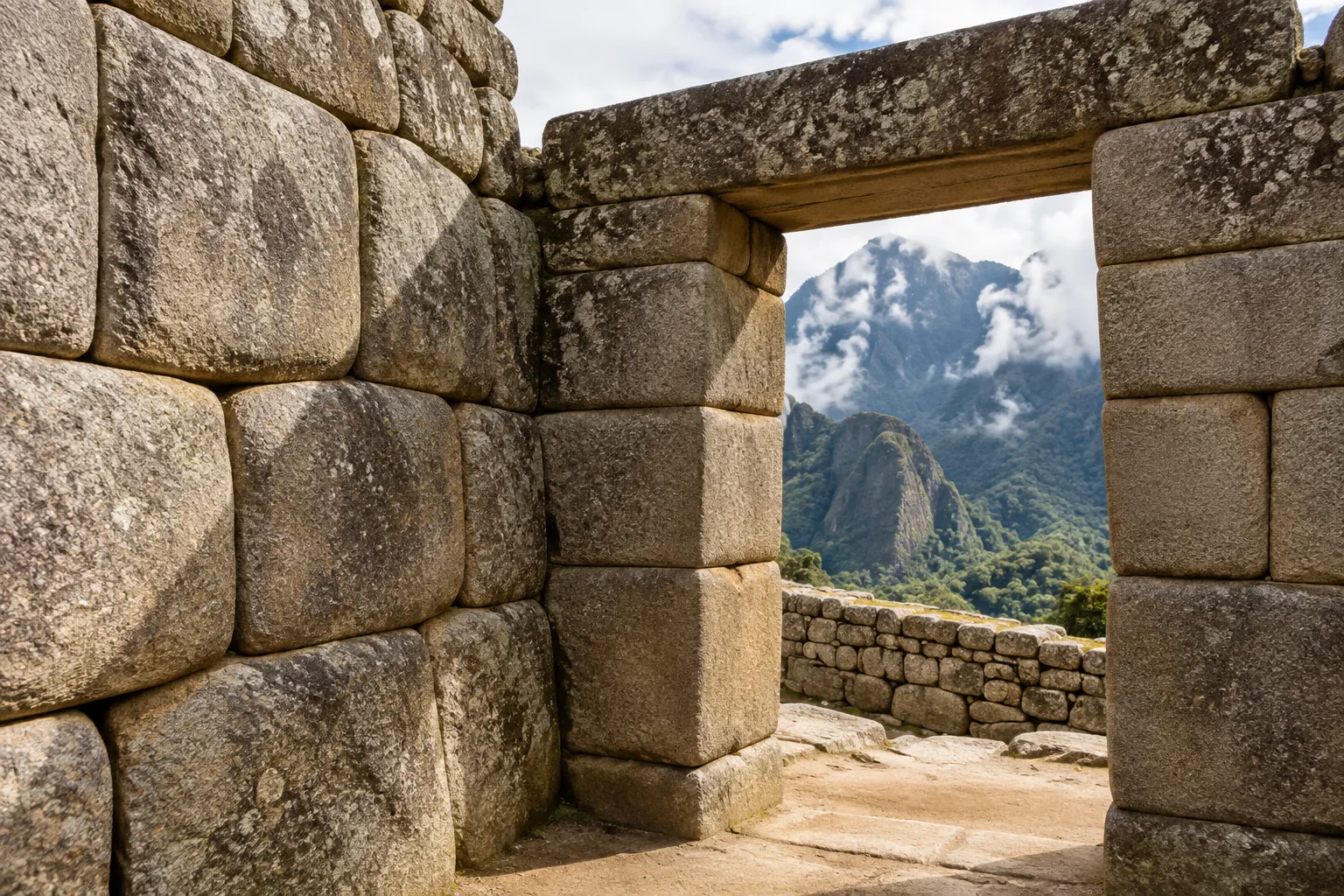 Imagen editorial ilustrativa de la arquitectura de piedra de Machu Picchu