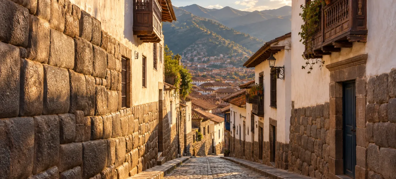Vista editorial ilustrativa del centro histórico de Cusco