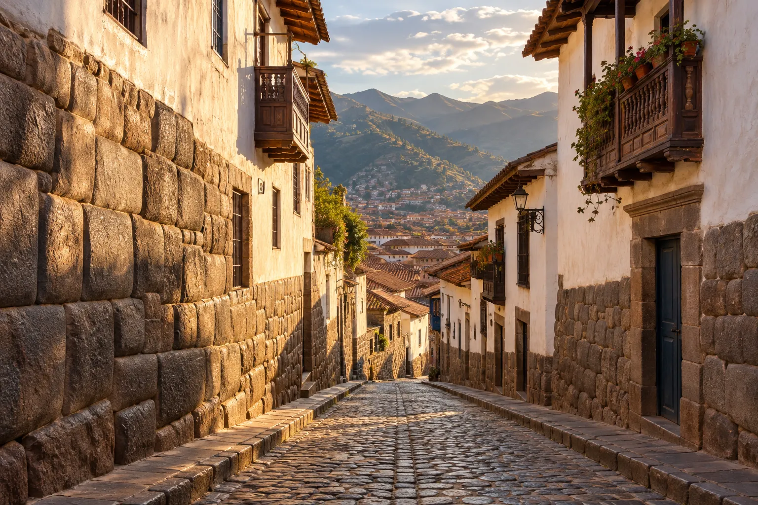 Vista editorial ilustrativa del centro histórico de Cusco